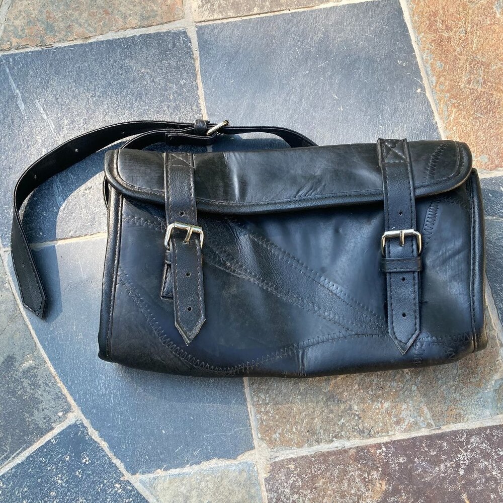 Diamond Plate Black Leather Motorcycle Sissy Bar Bag Smaller Size